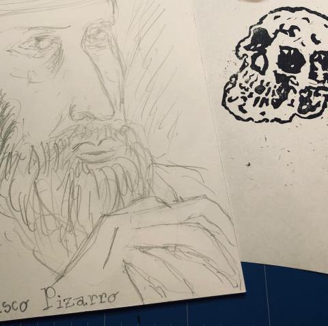 Visuel pour l'opération Nuit Pablo Neruda à La Cave Poésie de Toulouse, dessins de Philippe Pitet Plasticien