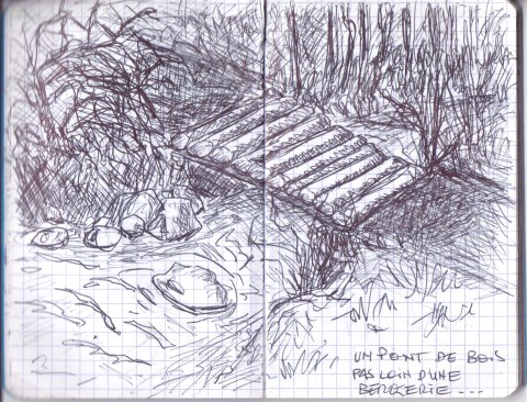 Dessins au stylo de Philippe Pitet dans un carnet "Aiga - la cartographie sensible de l'eau" - Romeyer, Die - 2020