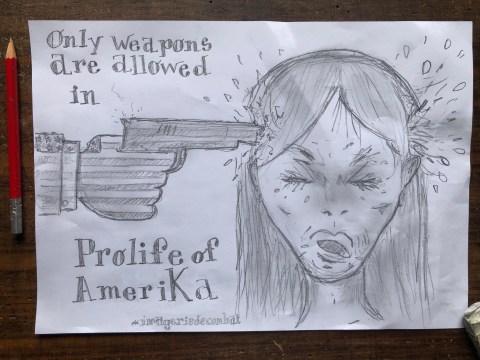 Dessin de Philippe Pitet : "Abortion Right", pour le groupe Imagerie de combat - crayon HB sur papier 80g -2022