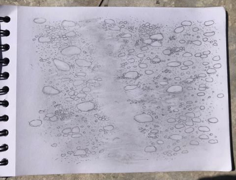 Photo d'une page d'un carnet "Aiga - La cartographie sensible de l'eau" du plasticien Philippe Pitet - Carnet de Romeyer 2018-2023