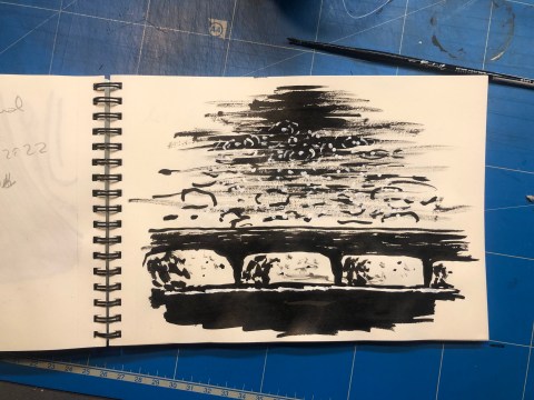 Photographie d'une page d'un carnet "Aiga - La cartographie sensible de l'eau" du plasticien Philippe Pitet - Carnet de Sète 2022
