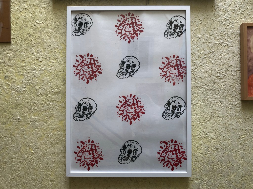 Papièr Pintat #Tròç - photographie d’un dessin en technique tampographique du plasticien Philippe Pitet - 2018