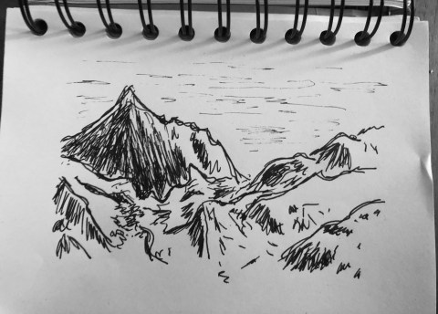 Photo d'un carnet de dessins de montagne par le plasticien Philippe Pitet - La Meije (Aigulha de Mejorn) août 2023