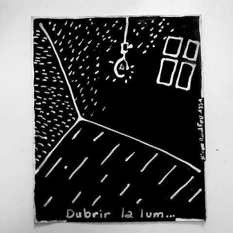 Photographie d'un dessin d'une série de dessins à l'encre de chine et Posca du plasticien Philippe Pitet présentée en 1991 dans le cadre de l'exposition "Desbolonatje e quilhada d’escrovas (Déboulonnage et levée d’écrous)" au Lycée Jean Moulin / Beziers – 07.1991