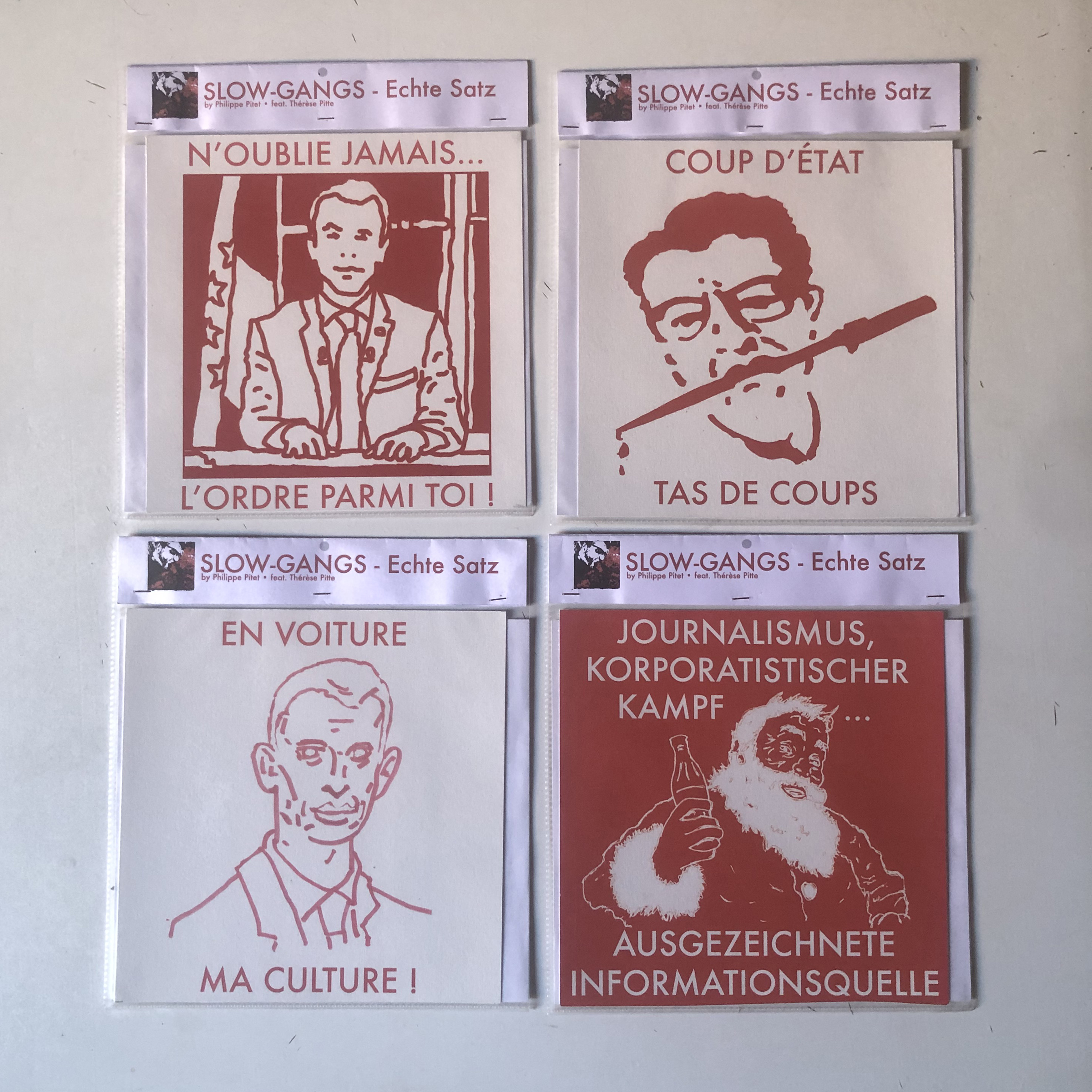 Série de dessins "Slow-gangs", du plasticien Philippe Pitet créés en 2018 présentés à l'exposition "Régal de Noël" à Montauban (82) - décembre 2023