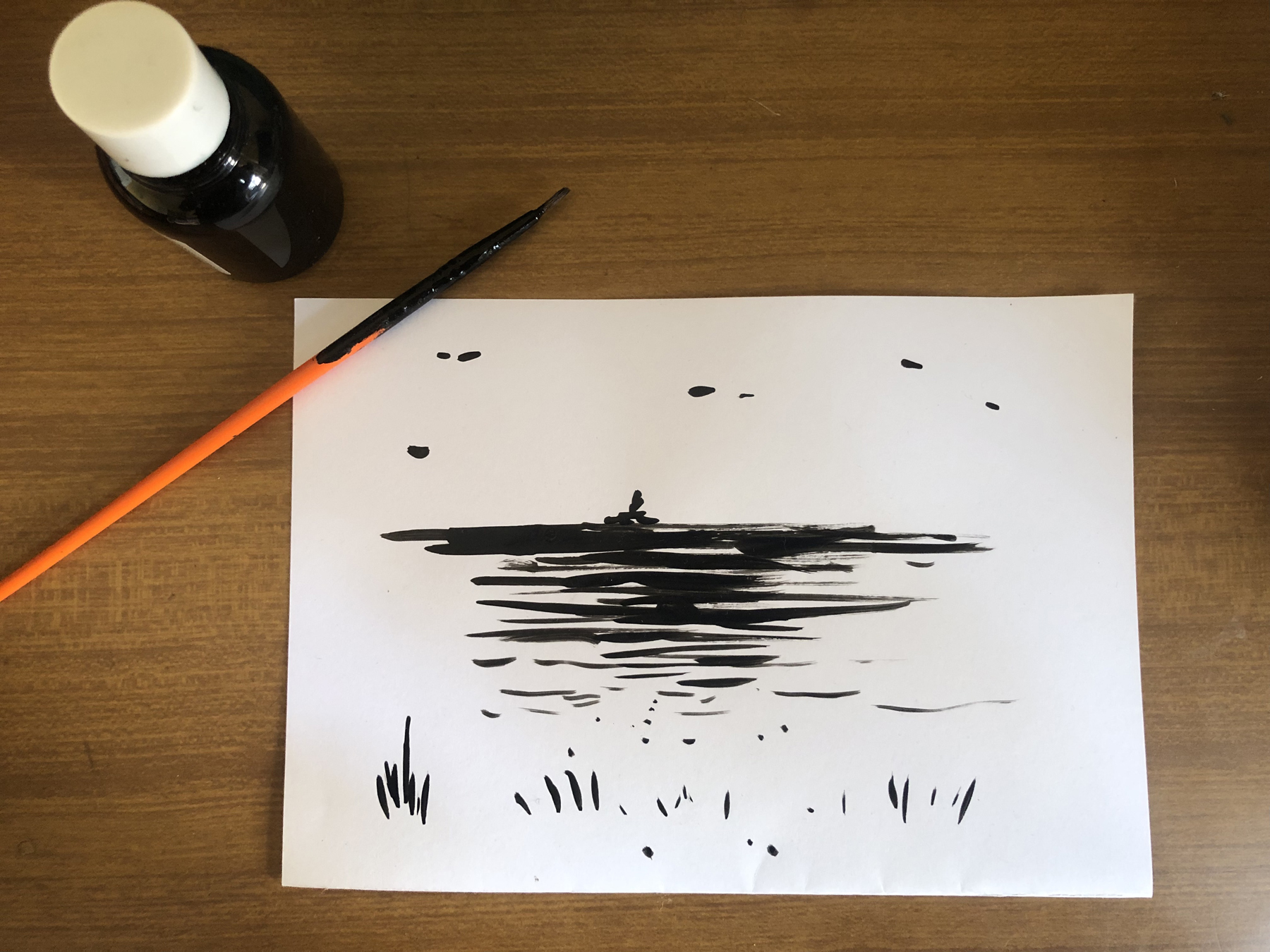 Dessin de bord de mer - Encre sur papier. Par le plasticien Philippe Pitet, septembre 2024.