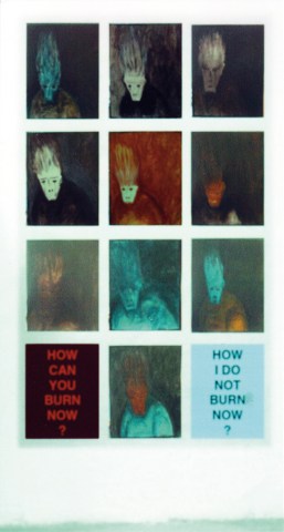 Photo d'une série de peintures exposées dans le cadre de l'exposition personnelle "Cremadura" de Philippe Pitet Artiste-Plasticien - Paris Février 2003