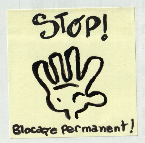 Visuel sur pense-bête collant, dessiné par le plasticien Philippe Pitet pour la mobilisation des artistes du 10 septembre 2025