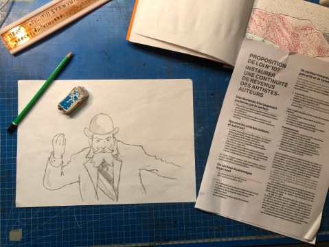 Photo de la planche à dessin de l'ateleir du plasticien Philippe Pitet le 23 février 2026