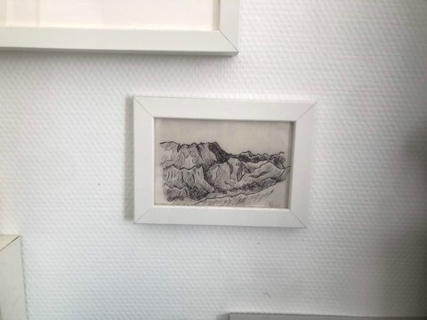 Photo d'un dessin de carnet de montagne du plasticien Philippe Pitet prise dans une collection privée (2026)
