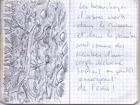 Photo de deux pages d'un des carnets de la Drôme du plasticien Philippe Pitet dans le cadre de son labeur "Aiga - La cartographie sensible de l'eau" - 2018