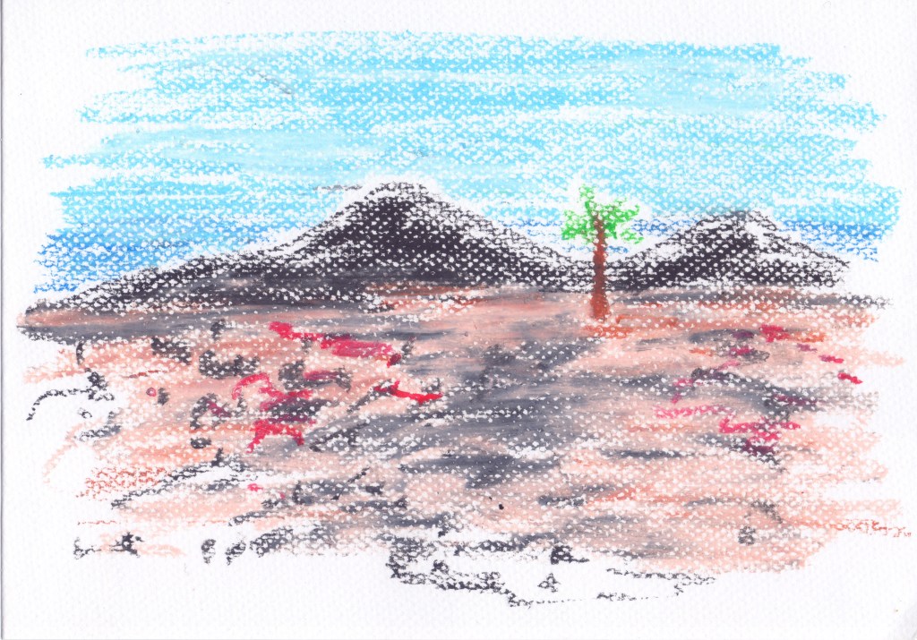 dessin au pastel gras de la série "Lanzarote - À la recherche des Frères Berque" du plasticien Philippe Pitet - Avril-Mai 2026